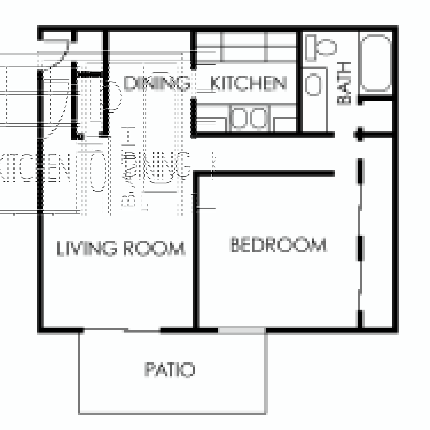 Floor plan for 1 bed, 1 bath, 750 sqft